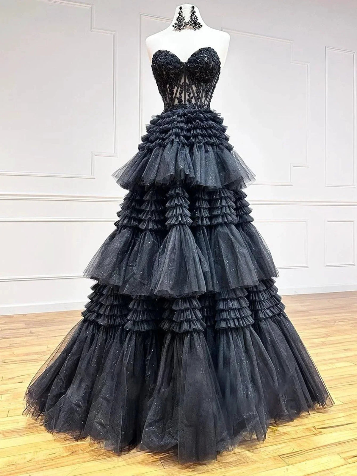 Adelyn |A-Line Sweetheart Tiered Long Tulle Prom Dress by KissProm
