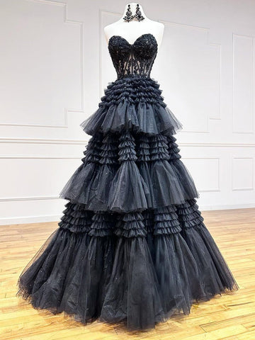 Adelyn | Langes Ballkleid aus Tüll mit Herzausschnitt in A-Linie