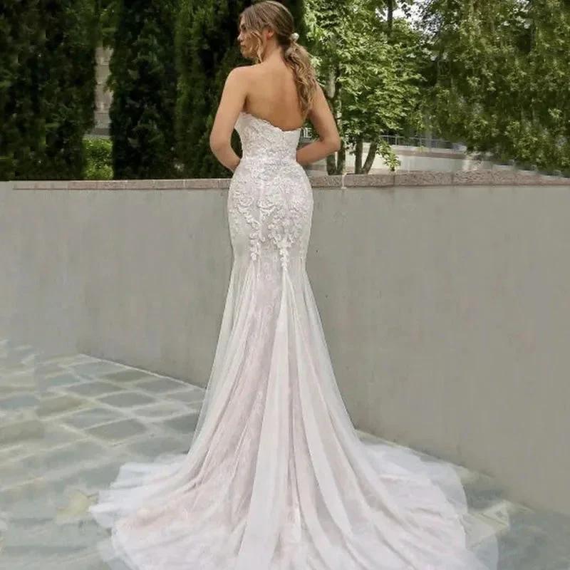 Elegant Lace Mermaid Wedding Gown Sweetheart Sleeveless Backless Floor Length Bride Dress Sweep Train Custom Made by payinti