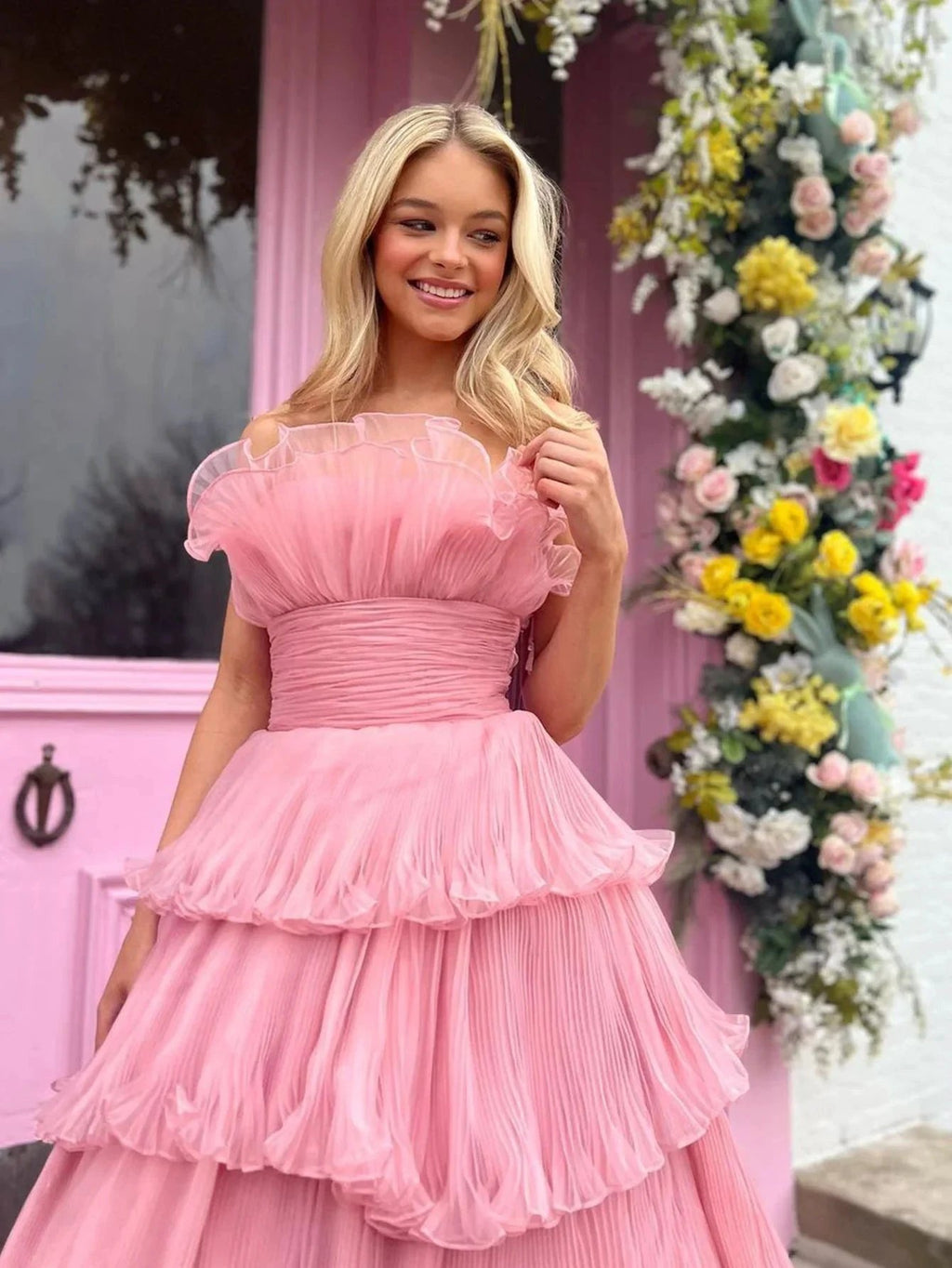 Vanessa |Strapless A-Line Tiered Crinkled Tulle Prom Dress by KissProm