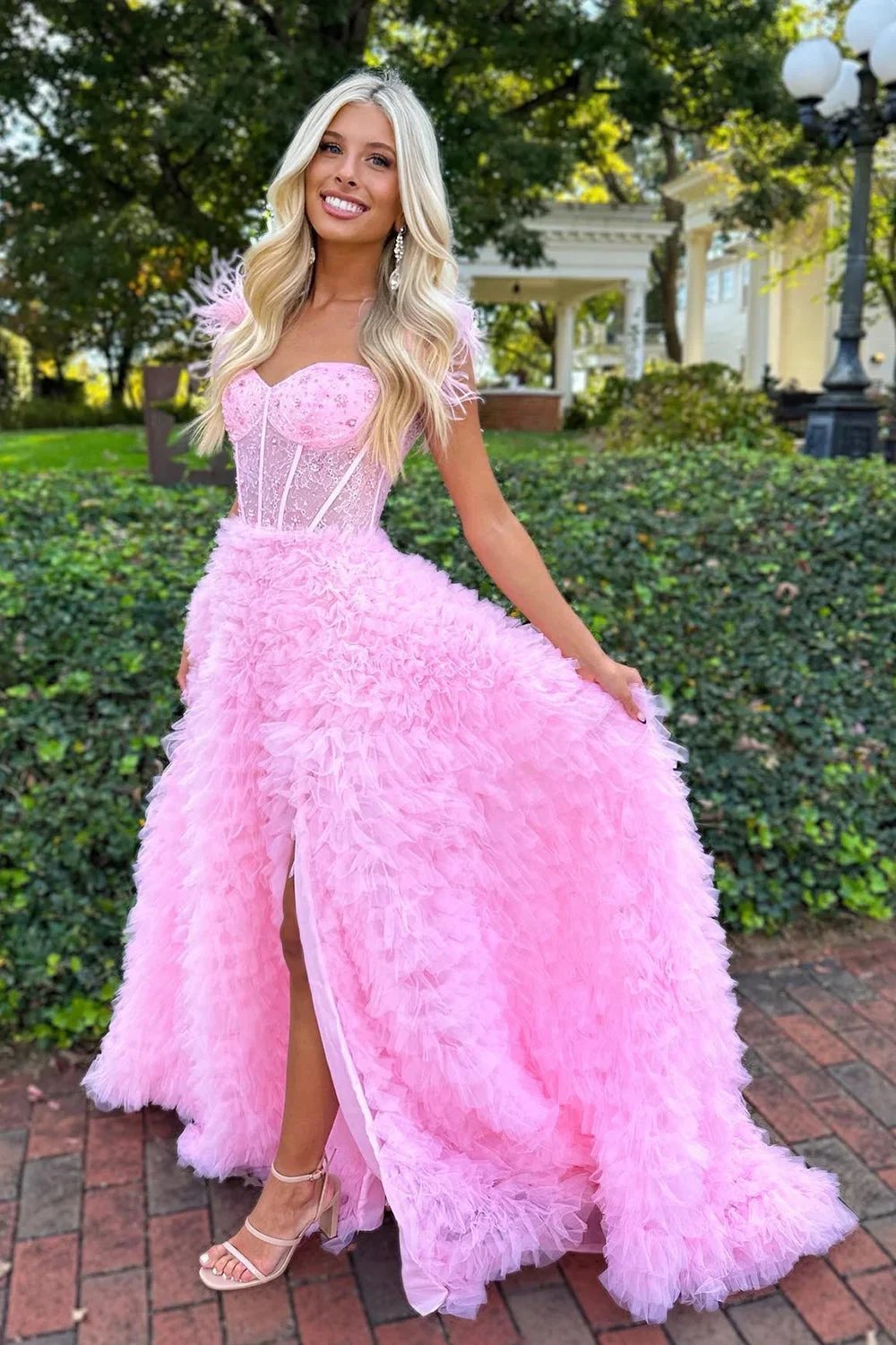 Ingrid |A Line Sweetheart Tiered Tulle Long Prom Dress With Slit by KissProm