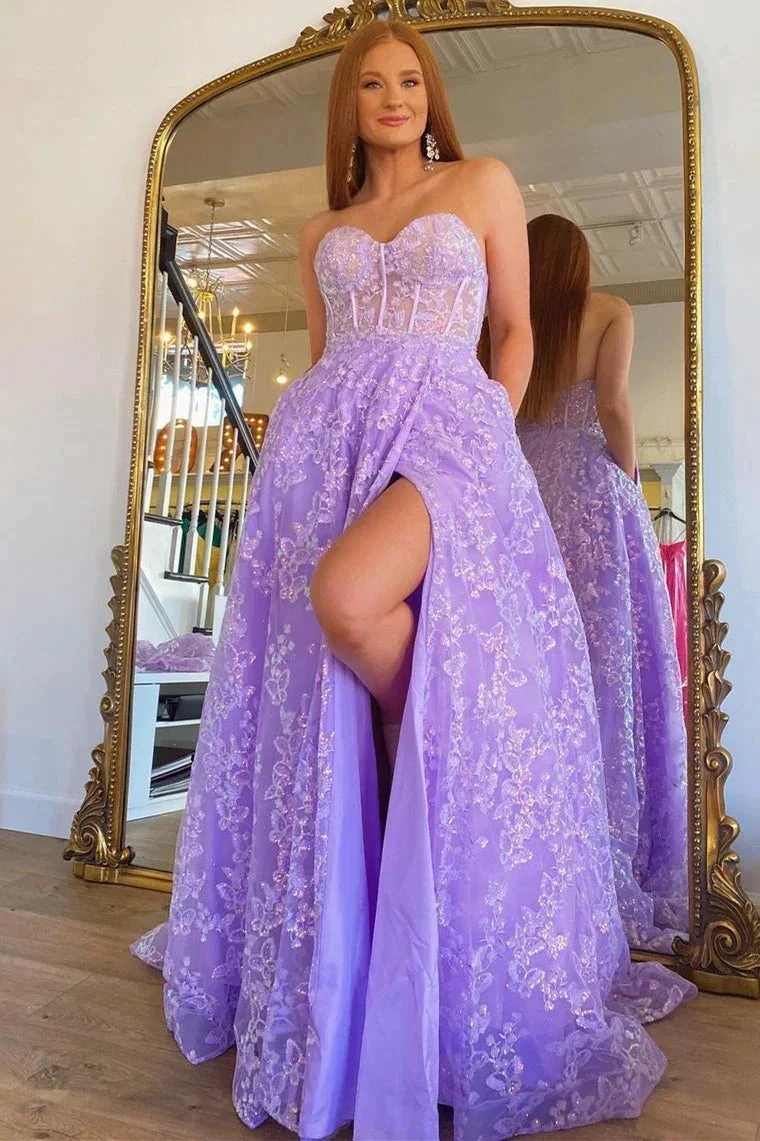 Sparkle Princess Bustier Puff Sleeve Lace Long Prom Dress Detachable Sleeves Evening Dress Y1805 by simplepromdress