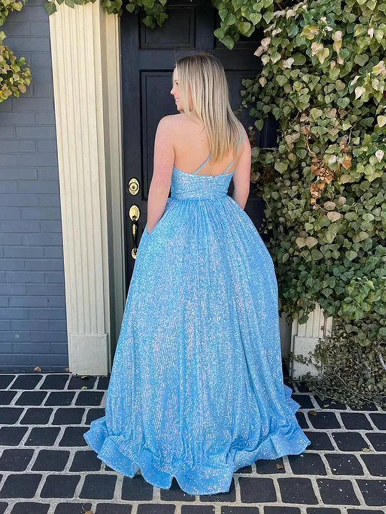 Charlee |A-Line One Shoulder Sequins Prom Dress with Pockets by KissProm