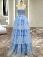 Presley |A-Line Spaghetti Straps Tulle Long Prom Dress by KissProm