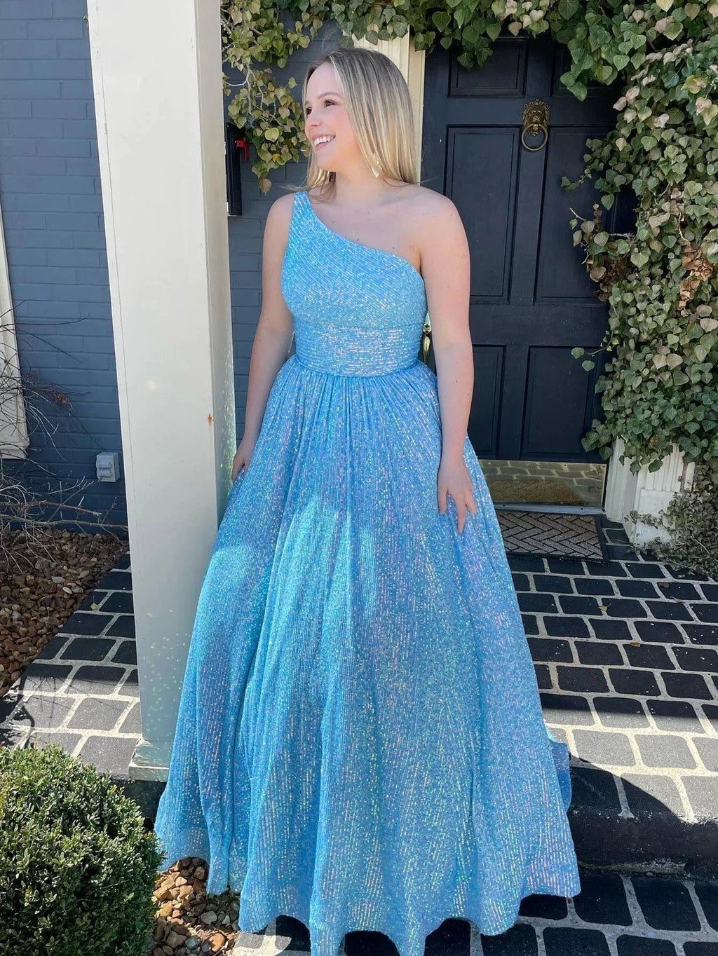 Charlee |A-Line One Shoulder Sequins Prom Dress with Pockets by KissProm
