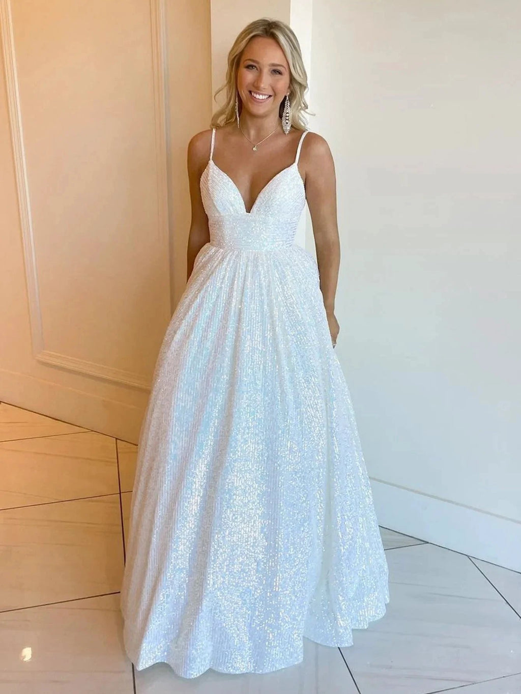 Hayden |A-line V Neck Sequins Long Prom Dress by KissProm