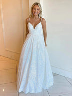 Hayden |A-line V Neck Sequins Long Prom Dress by KissProm