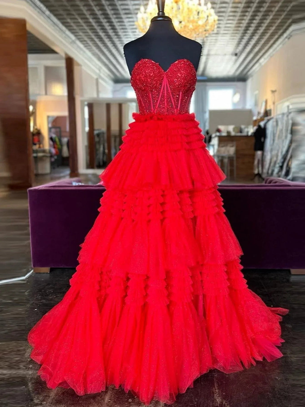 Adelyn |A-Line Sweetheart Tiered Long Tulle Prom Dress by KissProm