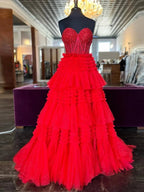 Adelyn |A-Line Sweetheart Tiered Long Tulle Prom Dress by KissProm