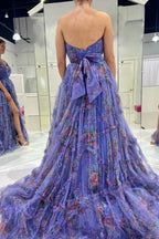 Izabella |A-Line Sweetheart Floral Printed Tulle Prom Dress with Slit by KissProm