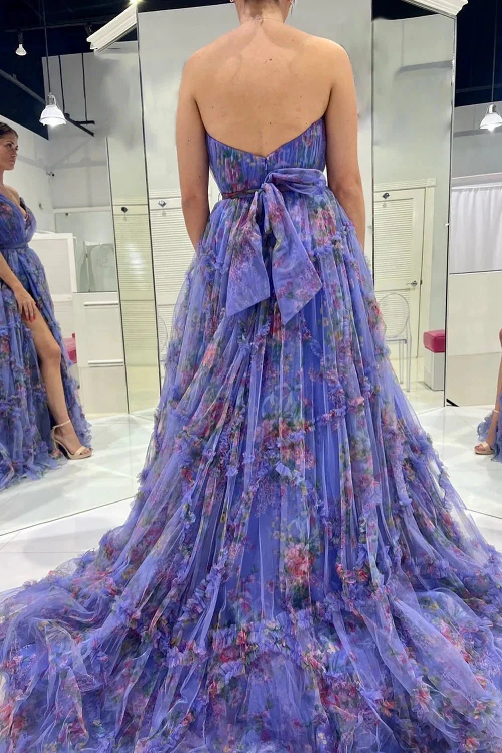 Izabella |A-Line Sweetheart Floral Printed Tulle Prom Dress with Slit by KissProm