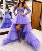 Paige |A-Line Asymmetrical Strapless Tiered Tulle Prom Dress by KissProm