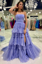 Daniela |A-Line Strapless Tulle Long Prom Dress with Tiered Ruffles by KissProm