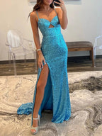 Mermaid V Neck Cutout Blue Long Prom Dress by KissProm