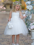 Lace Tulle Knee-length First Communion Flower Girl Dress - photo 4