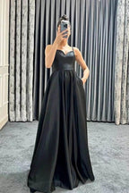 Long A-line Spaghetti Straps V-Neck Sleeveless Prom Dresses with Pockets by BIZTUNNEL