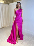 Amelie | Mermaid One Shoulder Fuchsia Long Prom Dress by KissProm