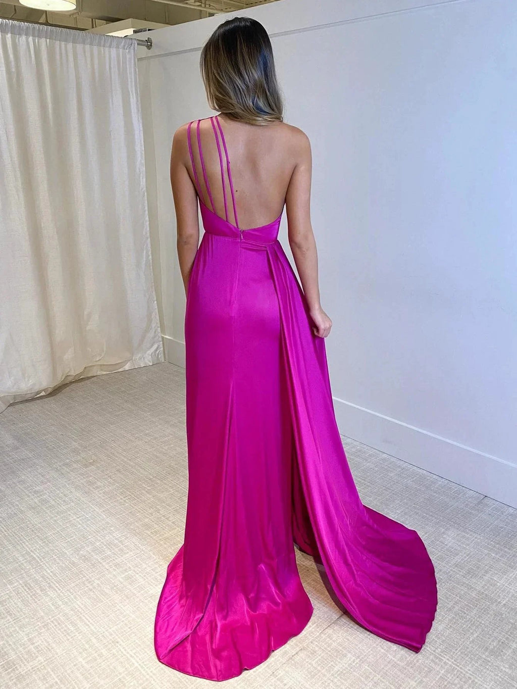 Amelie | Mermaid One Shoulder Fuchsia Long Prom Dress by KissProm