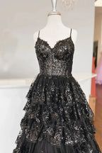 Maryam |A Line Spaghetti Straps Tiered Lace Prom Dress by KissProm
