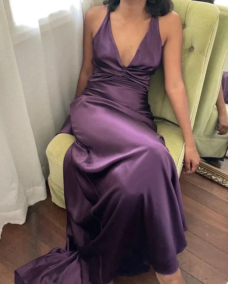 Purple V Neck Backless Evening Dress Long Prom Dress Party Dress Y7520 by simplepromdress