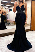 Deborah |Mermaid Spaghetti Straps Beaded Satin Prom Dress by KissProm