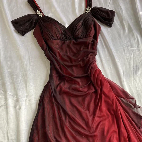 Glänzendes Ombre-Rot Chiffon Langes Ballkleid Abendkleid Y7489