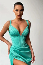 Spaghetti Straps Sleeveless V-Neck Split Prom Dress by BIZTUNNEL