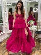 Adelyn |A-Line Sweetheart Tiered Long Tulle Prom Dress by KissProm