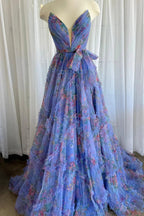Izabella |A-Line Sweetheart Floral Printed Tulle Prom Dress with Slit by KissProm