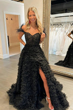 Ingrid |A Line Sweetheart Tiered Tulle Long Prom Dress With Slit by KissProm