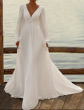 Wedding Dresses A-Line Camisole Sleeveless Tea Length Chiffon Bridal Gowns With Pleats Simple Dresses by NumberSea