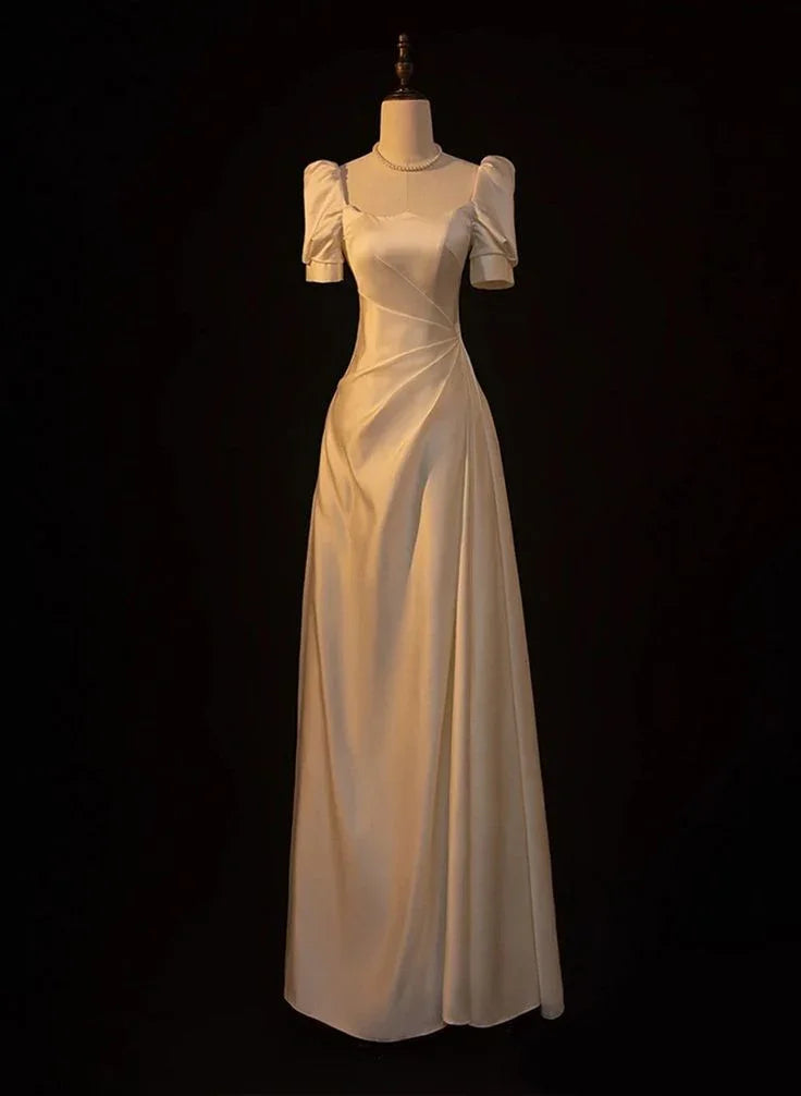 Elegant White Satin A-line Wedding Party Dress Long Prom Dress Evening Gown Y7546 by simplepromdress