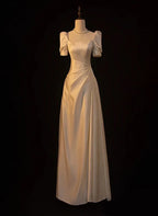 Elegant White Satin A-line Wedding Party Dress Long Prom Dress Evening Gown Y7546 by simplepromdress