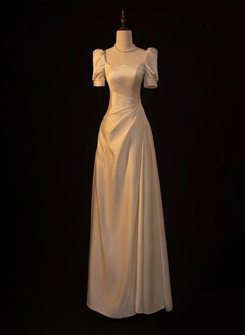Elegante vestido de fiesta de boda de satén blanco, corte A, vestido largo de graduación, vestido de noche Y7546