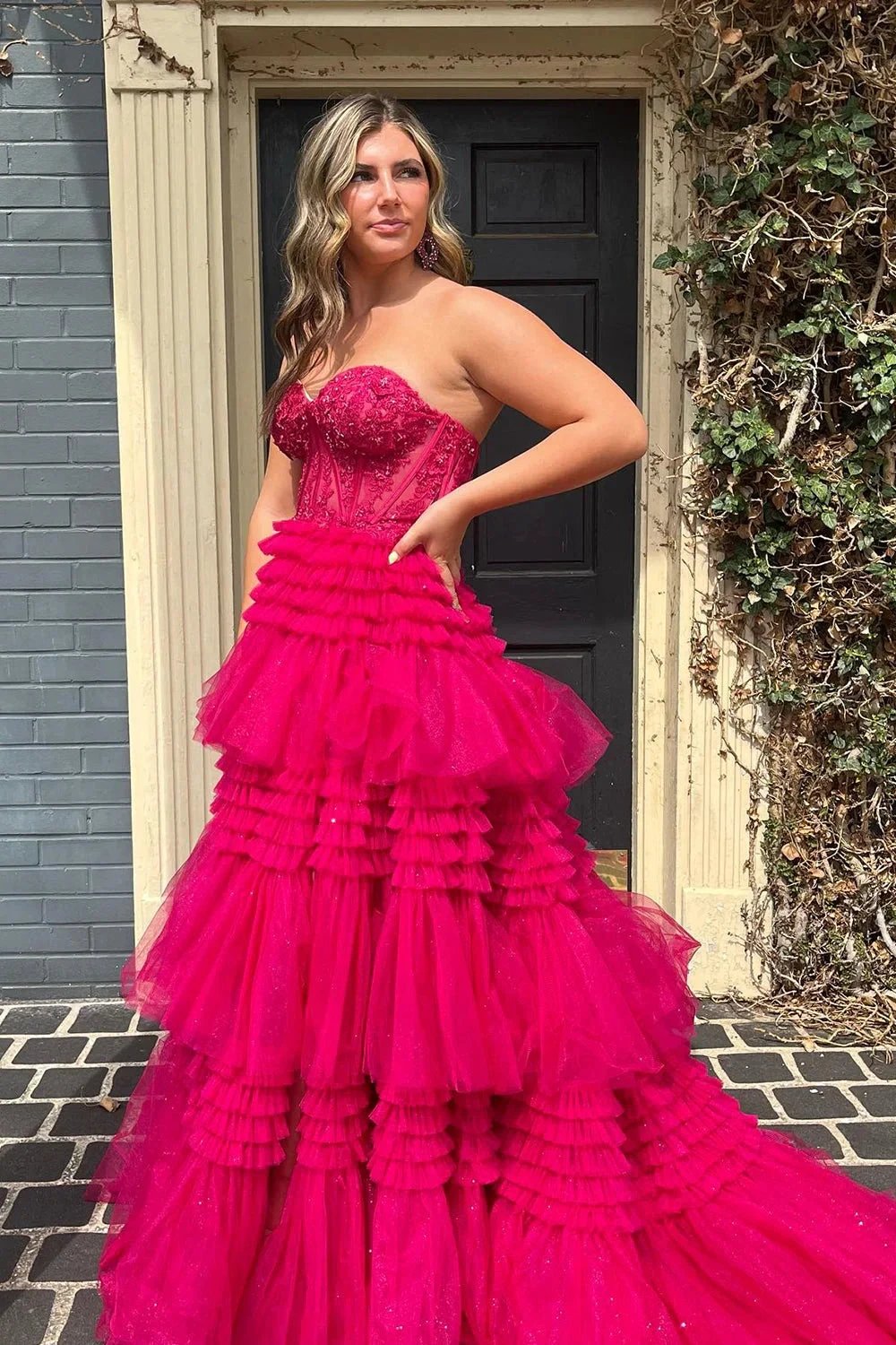 Adelyn |A-Line Sweetheart Tiered Long Tulle Prom Dress by KissProm