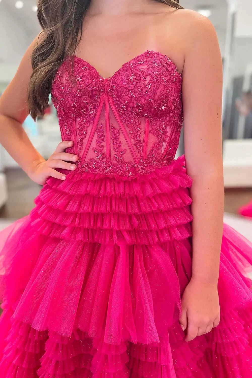 Adelyn |A-Line Sweetheart Tiered Long Tulle Prom Dress by KissProm