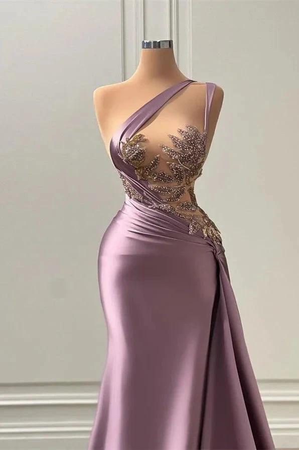 Long Mermaid One Shoulder Satin Lace Sleeveless Prom Dress by BIZTUNNEL