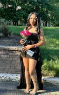 Fashion Black Sequin Strapless Homecoming Dress Short Prom Dress With Train Y7704 by simplepromdress