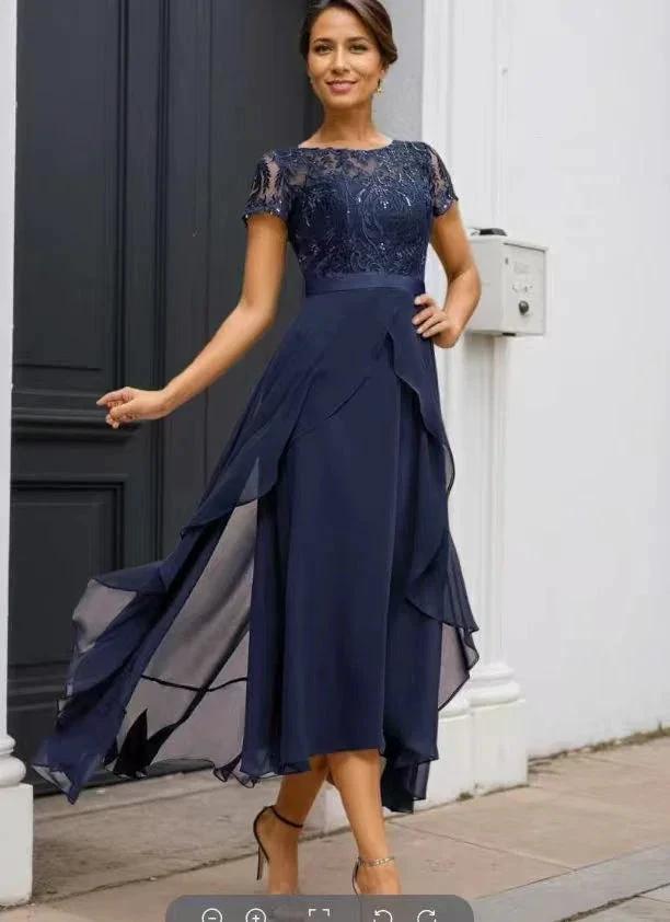 Tibetan blue lace chiffon dress by ZAPDRESS