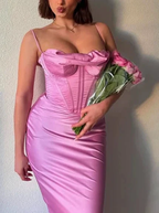 Simple Spaghetti Straps Lavender Satin Evening Dress Sheath Party Prom Dress Y8094 by simplepromdress