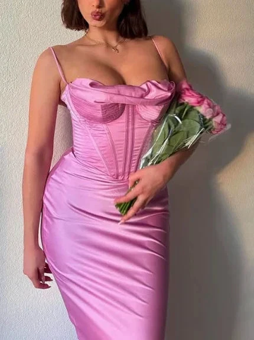 Simple Spaghetti Straps Lavender Satin Evening Dress Sheath Party Prom Dress Y8094 by simplepromdress