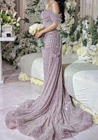Wunderschönes schulterfreies Brautkleid mit Pailletten im Meerjungfrau-Stil, Abschlussball- und Abendkleid Y7630