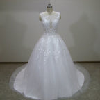 Scoop Lace Applique A Line Wedding Dresses Sleeveless Illusion Tulle Boho Bridal Gown Vestido De Noiva