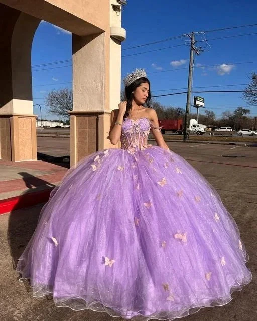 Glamorous Purple Tulle Princess Dress With Butterflies,Ball Gown,Sweet 16 Dress Y5463 by simplepromdress