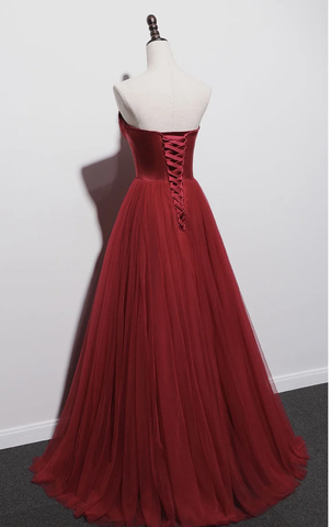 Trägerloses Ballkleid, rotes Partykleid, charmantes Hochzeitskleid Y1298