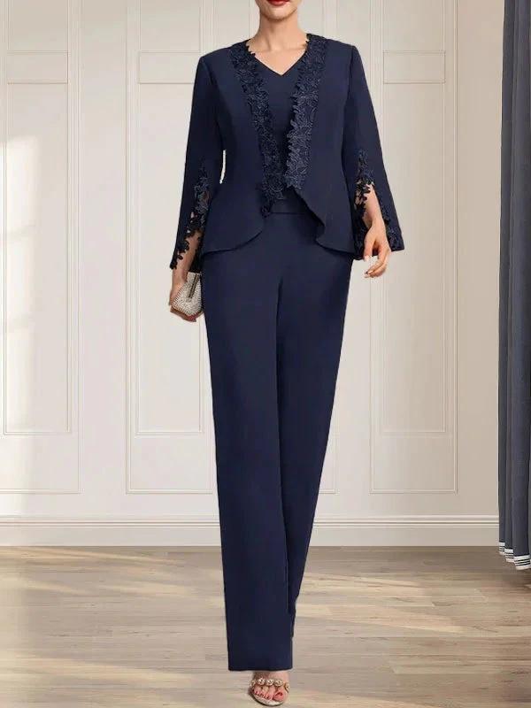 Separates Jumpsuit/Pantsuit V-Neck Floor-Length Chiffon Mother of the Bride Dress by Dreamylily