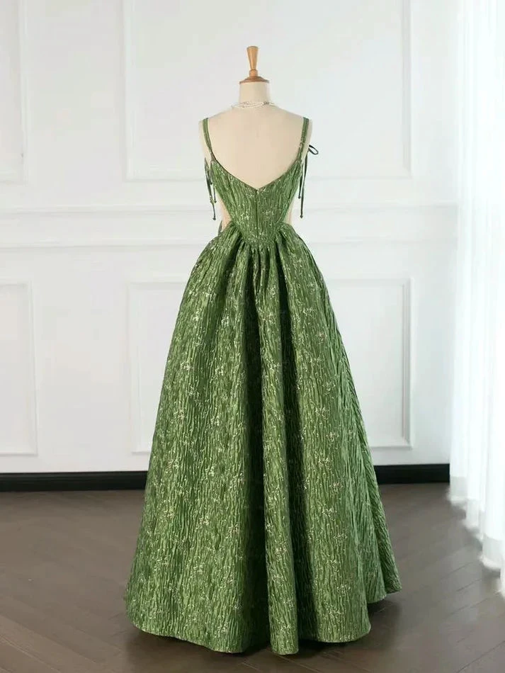 Vintage Green Evening Gown Spaghetti Straps A Line Prom Party Dress Brithday Ball Gown Y7567 by simplepromdress