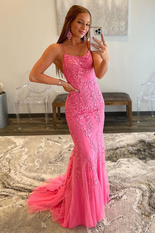 Lucille | Vestido de fiesta de encaje con tirantes finos y corte sirena