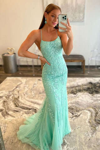 Lucille | Vestido de fiesta de encaje con tirantes finos y corte sirena