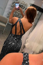 Aurelia |Glitter Black Sequins Long Prom Dress with Slit by KissProm